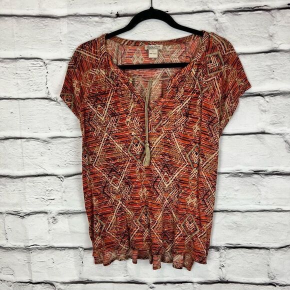 Lucky Brand Women's Aztec Geometric V-Neck Top Size L Multicolor - Picture 2 of 7